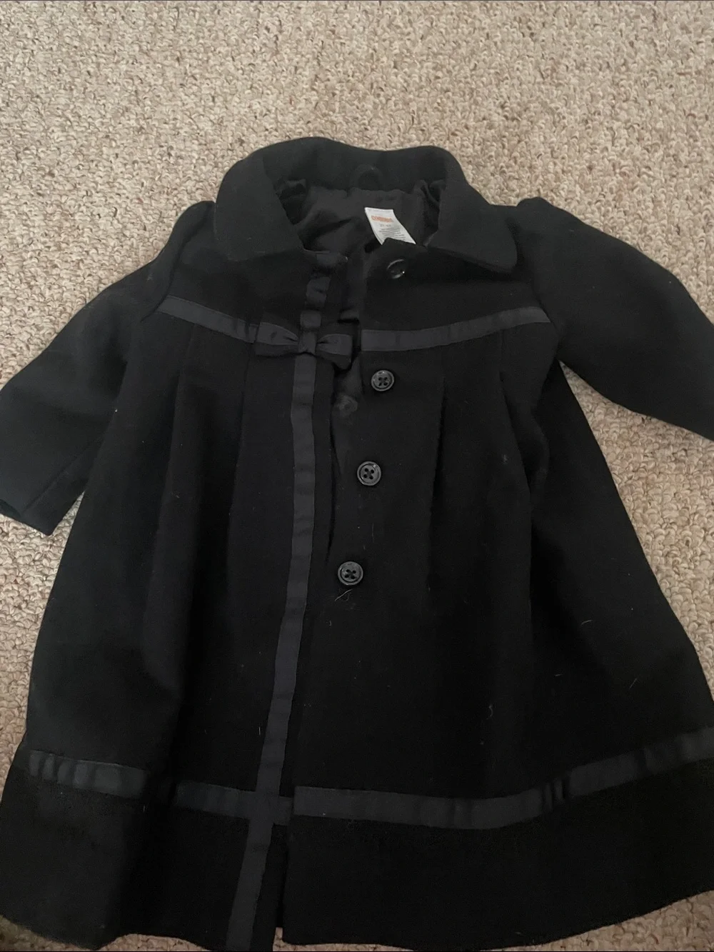 Gymboree Black Girls' Pea Coat with Ribbon Accents